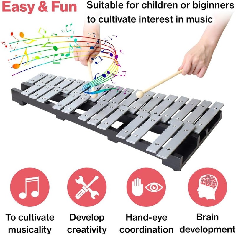 Japard Foldable Glockenspiel Xylophone 30 Note, with Wood Base and 30 Metal Keys, 4 Mallets, Carrying Bag, Professional Glockenspiel Percussion Instrument for Adults and Students - Image 2
